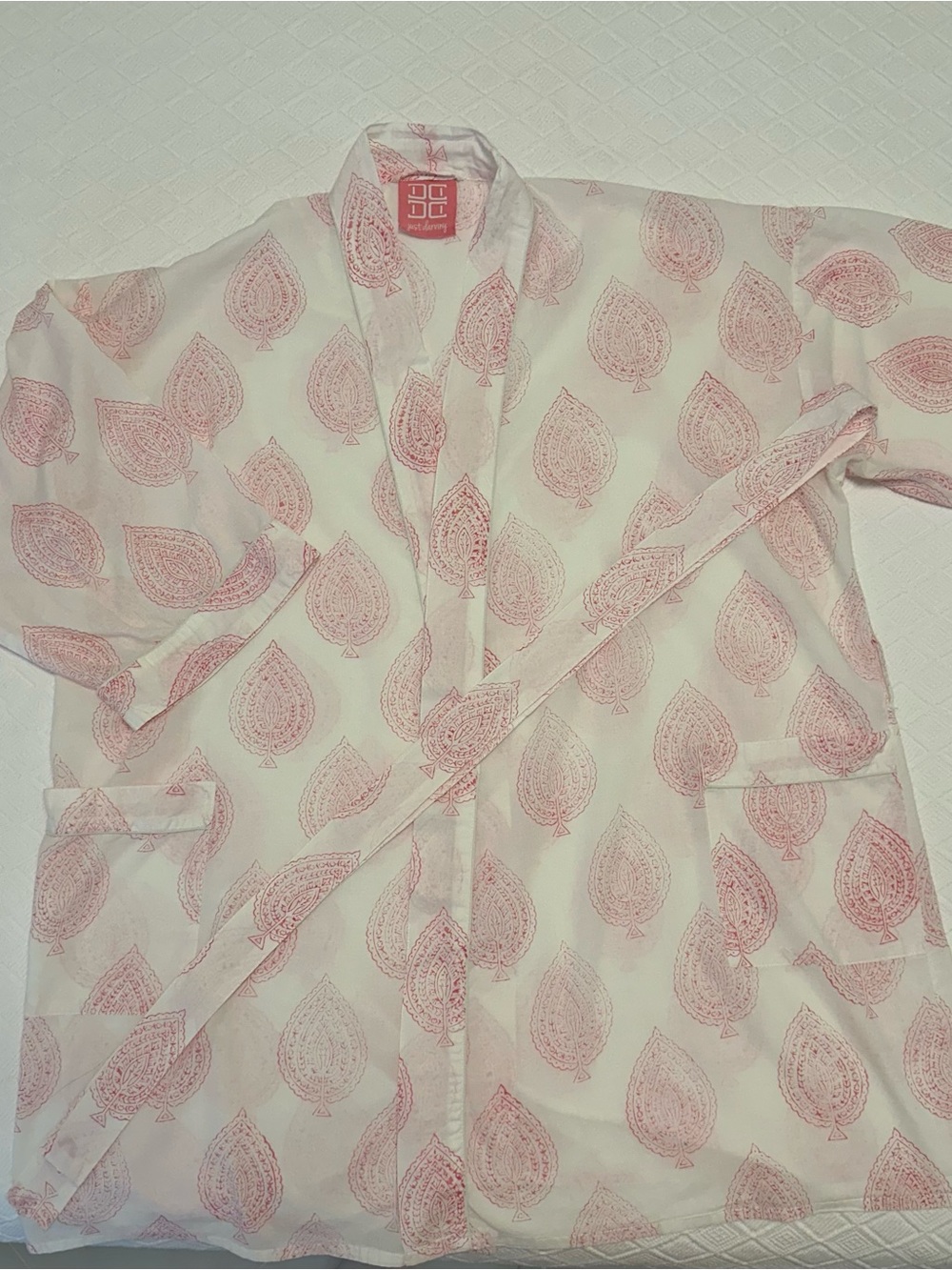 Just Darviny Light Pink Leaf Print Kimono Robe
